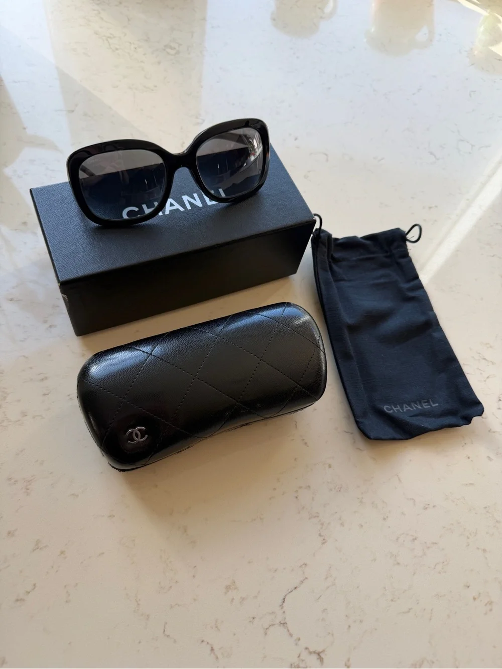 CHANEL Black Chanel Quilted 5329 Polarized Sunglasses